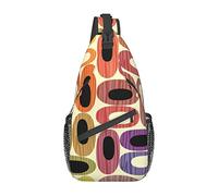 Zaino a tracolla da uomo moderno della metà del secolo con forme a goccia, borsa a tracolla da viaggio per escursionismo da giorno.