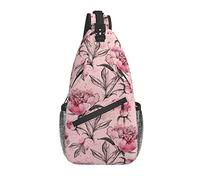 Zaino A Tracolla Flower Peonies Line Art Sacca Per Casse Di Fionda Multiuso Traspirante Borsa A Traversa, Per Ciclismo, Correre, Scuola