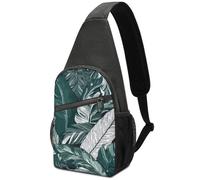 Zaino a tracolla per donne e uomini, borsa a tracolla da viaggio con crepuscolo e uccelli, borsa a tracolla per escursionismo, Motivo con foglie tropicali, Taglia unica