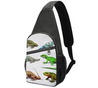 Zaino a tracolla per donne e uomini, borsa a tracolla da viaggio con margherita, borsa a tracolla per escursionismo, Diversi tipi di lucertola, Taglia unica