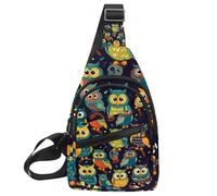 Zaino a tracolla per escursioni e viaggi (gufo sbarrato si siede immobile al chiaro di luna blu), Multicolore 13, 11.8x7x1.5in/30x18x4cm