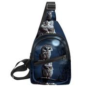 Zaino a tracolla per escursioni e viaggi (gufo sbarrato si siede immobile al chiaro di luna blu), Multicolore 12., 11.8x7x1.5in/30x18x4cm