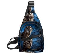 Zaino a tracolla per escursioni e viaggi (gufo sbarrato si siede immobile al chiaro di luna blu), Multicolore 02, 11.8x7x1.5in/30x18x4cm