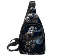 Zaino a tracolla per escursioni e viaggi (gufo sbarrato si siede immobile al chiaro di luna blu), Multicolore 01, 11.8x7x1.5in/30x18x4cm