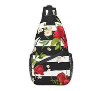 Zaino a Tracolla, per Strisce Bianche Nere Fiori di Rosa Rossa, Borsa a Tracolla Multiuso Borsa da Viaggio Escursionismo Zaino Antifurto