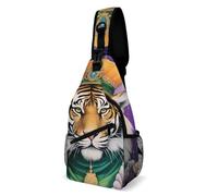 Zaino A Tracolla Piccolo Casual Borsa Petto Per Lavoro, Viaggi, Campeggio Tiger The King Of Mardi And Gras Printed Sportivo Sling Bag