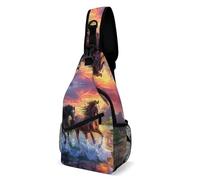 Zaino A Tracolla Piccolo Unisex Borsa Petto Per Escursionismo, Viaggi, Running Horses Running In River Sunset Casual Crossbody