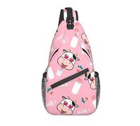 Zaino A Tracolla Pink Background With Cows Monospalla Uomo Cintura Regolabile Casual Borsello Tracolla, Per Correre, Ciclismo, Scuola