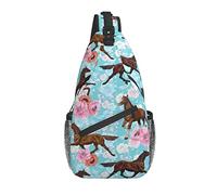 Zaino A Tracolla Running Horse And Flowers Zaino Alla Moda Casual Cintura Regolabile Borse Per Imbracatura, Per Donna, Viaggio, Routine Di Fitness