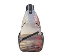 Zaino A Tracolla The Beach And Fireworks At Sunset Zaino Monospalla Cintura Regolabile Traspirante Borsa A Tracolla, Per Escursionismo, Viaggio, Routine Di Fitness, Sport All'Aperto