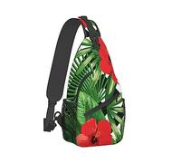 Zaino a tracolla ultraleggero Borsa a tracolla a tracolla Borsa antifurto multiuso per viaggi Palestra Sport Escursionismo, Zaino per attrezzi artistici con fiori rossi di foglie di palma verde trop