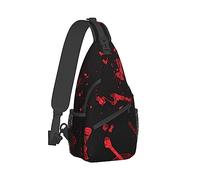 Zaino a tracolla ultraleggero Borsa a tracolla sul petto Borsa a tracolla multiuso antifurto per escursionismo Ciclismo Walking Dog Bicicletta Viaggi Horror classico Schizzi di sangue Nero Rosso Art