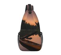 Zaino a tracolla unisex con stampa del fiume Allagash e canoa al chiaro di luna, borsa a tracolla per il petto, borsa a tracolla per donne e uomini, per escursioni e viaggi