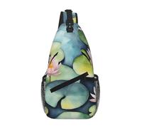 Zaino a tracolla unisex con stampa di ninfee nere, borsa a tracolla per il petto, borsa a tracolla per donne e uomini, escursionismo e viaggi