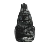 Zaino a tracolla unisex con stampa di vecchia nave pirata nel mare, borsa a tracolla per il petto, per donne e uomini, per escursioni e viaggi
