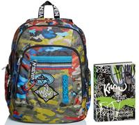 Zaino Advanced SEVEN, ADVENTURE CAMO, Verde Militare, Doppio Scomparto, Scuola + Seven Diario Scuola Standard 12 Mesi, Nero, Ragazzo