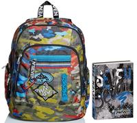 Zaino Advanced SEVEN, ADVENTURE CAMO, Verde Militare, Doppio Scomparto + Seven Diario Scuola Standard 12 Mesi, Blu, Ragazzo