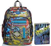 Zaino Advanced SEVEN, ADVENTURE CAMO, Verde Militare, Doppio Scomparto + Seven Diario Scuola Standard 12 Mesi, Blu, Ragazzo