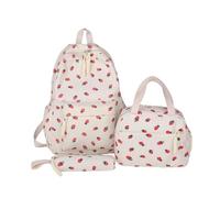 Zaino alla fragola, zaino da scuola per ragazze, set zaino Kawaii, zaino per computer portatile, zaino estetico, zaino da viaggio per adolescenti, scuola, college City zaini da donna, beige., Taglia