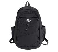 Zaino alla moda a contrasto con corda elastica per adolescenti e adulti, zaino scolastico di grande capacità con scomparto per laptop, Nero