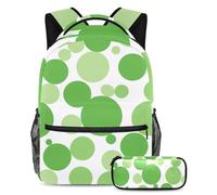 Zaino alla moda con astuccio, libera il tuo stile con questo set di zaini per la scuola di grande capacità per ragazzi, ragazze e adolescenti, geometrico circolare verde, Multicolore, B:29.4x20x40cm\