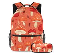 Zaino alla moda con astuccio, libera il tuo stile con questo set di zaini per la scuola di grande capacità per ragazzi, ragazze e adolescenti, motivo fungo rosso, Multicolore, B:29.4x20x40cm\