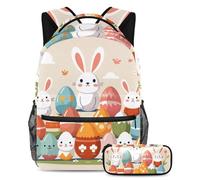 Zaino alla moda con astuccio, libera il tuo stile con questo set di zaini per la scuola di grande capacità per ragazzi, ragazze e adolescenti, uovo di Pasqua bianco, Multicolore, B:29.4x20x40cm\