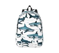 Zaino alla moda con motivo squalo con vari gesti stampati, multi tasca, per viaggi, escursionismo, attività all'aperto, ogni occasione, Nero , M