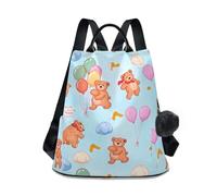Zaino alla moda da donna con palloncini con orsi carini, design antifurto, spazioso zaino multi tasca, stampa elegante