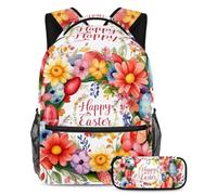 Zaino alla moda e durevole, con astuccio, il set di zaini per la scuola indispensabile per studenti, ghirlanda rossa di Pasqua felice, Multicolore, B:29.4x20x40cm P:19x7.5x3.8cm, Zaini Daypack