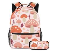 Zaino alla moda e resistente, con astuccio, il set di zaini per la scuola indispensabile per studenti, motivo fungo rosa, Multicolore, B：29.4x20x40cm P：19x7.5x3.8cm, Zaini Daypack