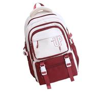 Zaino alla moda giapponese per ragazzi e ragazze, in nylon, grande capacità, per scuola e viaggi, zaino per laptop, Rosso scuro, Bohemian