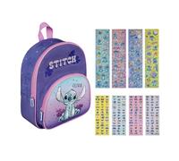 Zaino asilo Disney Stitch, personalizzabile con nome, zaino per bambini con tasca anteriore, 2 scomparti, 25,5 x 30,5 x 10 cm, Set 2 Lilo & Stitch, lilla