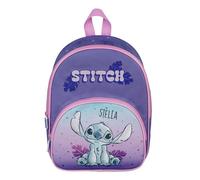 Zaino asilo Disney Stitch, personalizzabile con nome, zaino per bambini con tasca anteriore, 2 scomparti, 25,5 x 30,5 x 10 cm, Zaino Lilo & Stitch, lilla