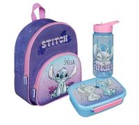 Zaino asilo Disney Stitch, personalizzabile con nome, zaino per bambini con tasca anteriore, 2 scomparti, 25,5 x 30,5 x 10 cm, Set 1 Lilo & Stitch, lilla