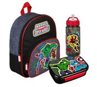 Zaino asilo Marvel Avengers per bambini, personalizzabile con nome, con tasca frontale, Set 1 Avengers nero, Einheitsgröße, Zainetto