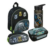 Zaino asilo Star Wars per bambini, personalizzabile con nome, piccolo con tasca frontale, 2 scomparti, 25 x 31 x 10 cm, Set 2: Starwars, grigio