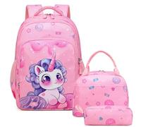 Zaino Bambina Unicorno Zaini Scuola Elementare Zainetto Ragazza 3 in 1 Set da Zaini, Borse Scuola con Bolsa de almuerzo, Astuccio