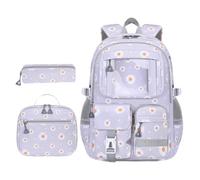 Zaino bambini 3 pezzi set in nylon grigio | Set zaini per scuola in nylon multi tasche zaino con lunch box incluso (460x310x180 mm) capacità ideale per libri, penne;
