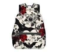 Zaino Bat And Roses Pattern Gothic Florals Zaino Da Scuola Unisex Backpack Trekking Zainetto Per Outdoor Scuola Office