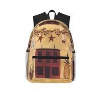 Zaino Beige Brown House And Fruit Zaino Da Scuola Per Computer | Daypack Grande zaini Resistente Per Outdoor Office Notebook