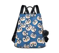 Zaino blu a forma di pinguino con simpatico cartone animato, cerniera posteriore antifurto e tasche multiple per viaggi, stampa frontale per uscite quotidiane