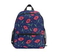 Zaino blu navy con papavero per bambini e bambine, Papavero Fiore Blu Navy, Medium, Zaini Cool Soccer Print | Zaini leggeri per bambini da 3 a 8 anni, con targhetta per il nome