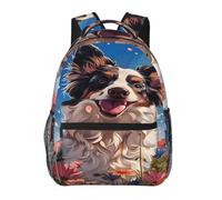 Zaino Border Collie Florals Dog Daypack Per Computer | Zaino da scuola Resistente Zainetto Trekking Per escursioni Notebook campeggio
