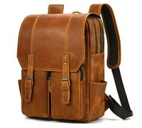 Zaino Business Uomo Pelle Vintage Zaini per 15,6 pollici MacBook Laptop Daypack per Ufficio Zainetto Grande in Vera Pelle, 2029 Marrone chiaro