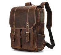 Zaino Business Uomo Pelle Vintage Zaini per 15,6 pollici MacBook Laptop Daypack per Ufficio Zainetto Grande in Vera Pelle, 2029 marrone
