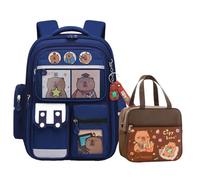 Zaino Capibara Bambino, Zaino Capibara Scuola Kit con Borsa Pranzo (Blu) | Grande Capacità Capybara Borsa,Cartone Animato per Uscire Bag da Viaggio Casual per Laptop