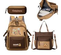 Zaino Capibara | Cartella Cartoon con Astuccio e Borsa a Tracolla | Capiente Estetica Carina per Scuola Ragazzi Ragazze Quotidiano