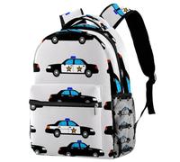Zaino casual da scuola per donne e uomini, borsa per libri con auto della polizia, zaino da viaggio leggero e carino