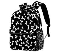 Zaino casual da scuola per donne e uomini, ossa di cane sfondo bianco nero borsa per libri grande capacità zaino leggero carino da viaggio zaino da viaggio